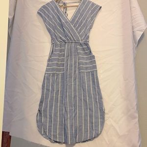 Dress + cotton + blue w/ white stripes + small